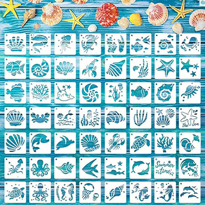 Augshy 56 Pieces Small Summer Sea Ocean Beach Stencils for Painting Crafts - style: Ocean Creatures