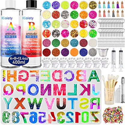 IGaiety Resin Kit for Beginners with Backward Alphabet Mold - size: Alphabet 200ml