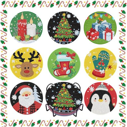Leatrice 8 PCS Christmas Diamond Art Coasters Kits with Holder 4 in - color: AA Chrismaths b