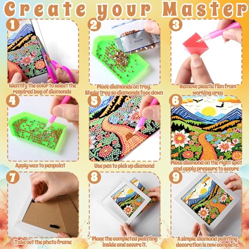 Geyoga 4pcs Boho Diamond Painting Kits with Frame for Adults 7x7 Inch - style: Boho