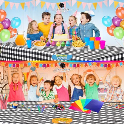 Grandipity Plastic Table Cloth Disposable 12 Pack 54” x 108” Rectangle - color: Black Gingham, size: 54in. x 108in. Rectangle