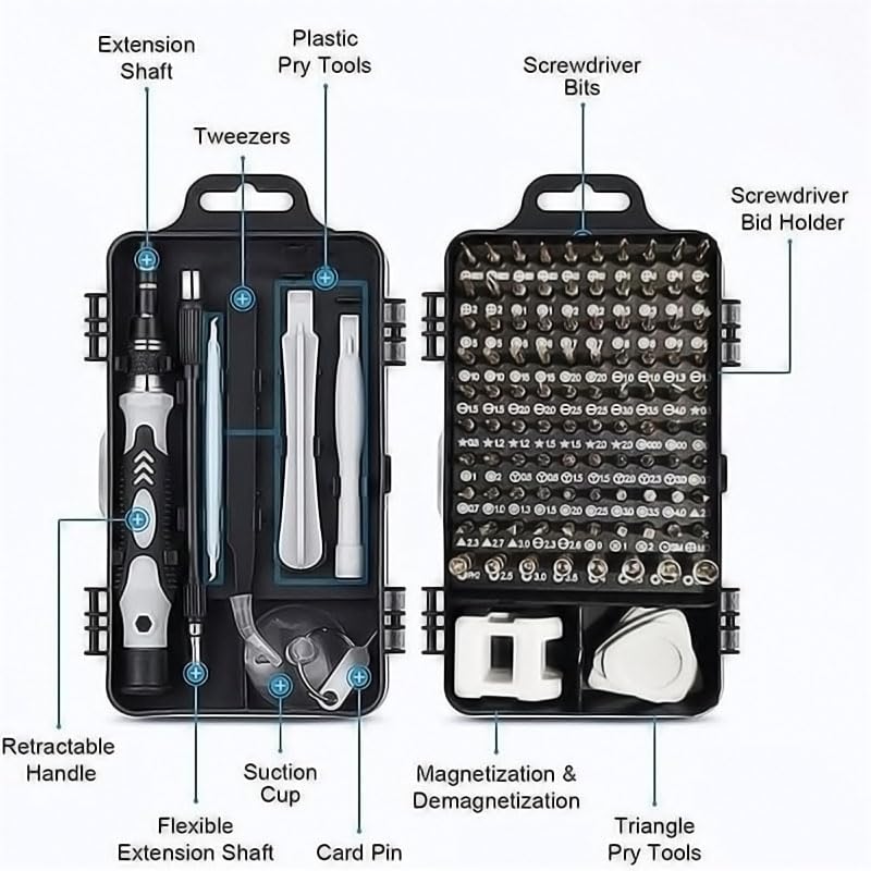 115-in-1 Precision Screwdriver Set, Electronics Drive Tool Kit Micro Magnetic Screwdriver with Flexible Shaft for Phone, Computer, Watch, Console, Eyeglass, Electronic, Tools Gift