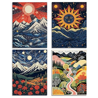 DOTSOPS 4 Pack Landscape Abstract Round Diamond Painting Kits for Adults - color: Landscape Abstract1