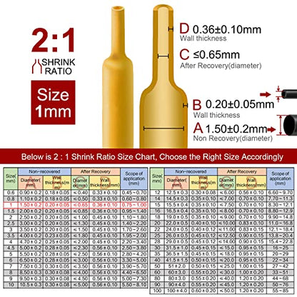 Chanzon 2:1 Ratio - 80Ft Roll - 1/24" (1mm) Heat Shrink Tubing Yellow - color: Yellow, size: 1mm (1/24") - 80FT