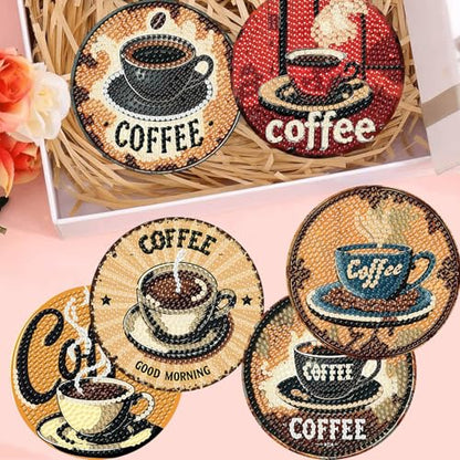 8 Pack Diamond Art Coasters,Coffee Retro Diamond Painting Coasters Kits - color: Coffee Coasters