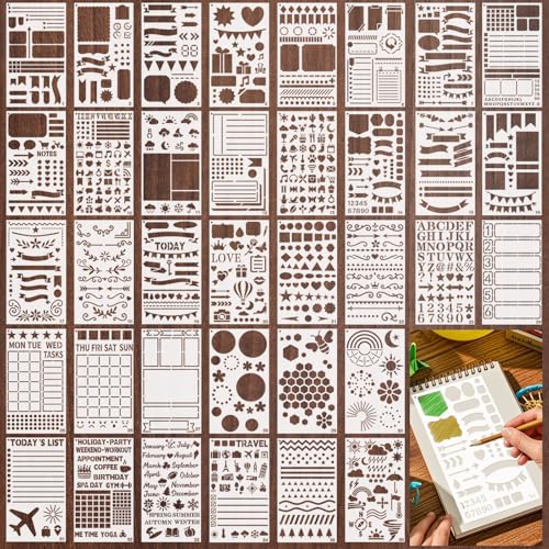 Yazhiji 36 PCS Journal Stencils, Planner Stencils for Junk Journal Notebook Diary Scrapbook DIY Drawing Template Journal Stencil 4x7 Inch - style: Journal Template