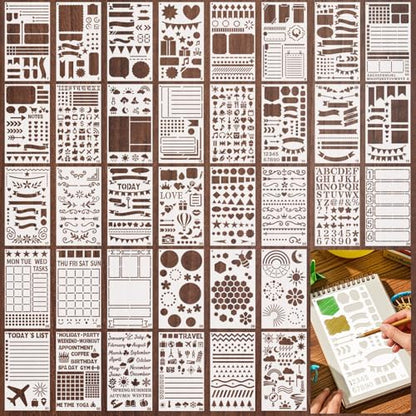 Yazhiji 36 PCS Journal Stencils, Planner Stencils for Junk Journal Notebook Diary Scrapbook DIY Drawing Template Journal Stencil 4x7 Inch - style: Journal Template
