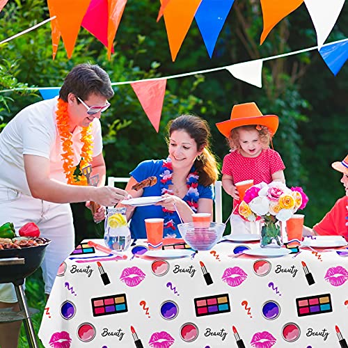 PHOGARY 2 Packs SPA Makeup Party Tablecovers, Cosmetics Makeup Theme Tablecloth, Disposable Plastic Rectangular Table Covers for Girls Spa Makeup Party Birthday Cocktail Party Decorations