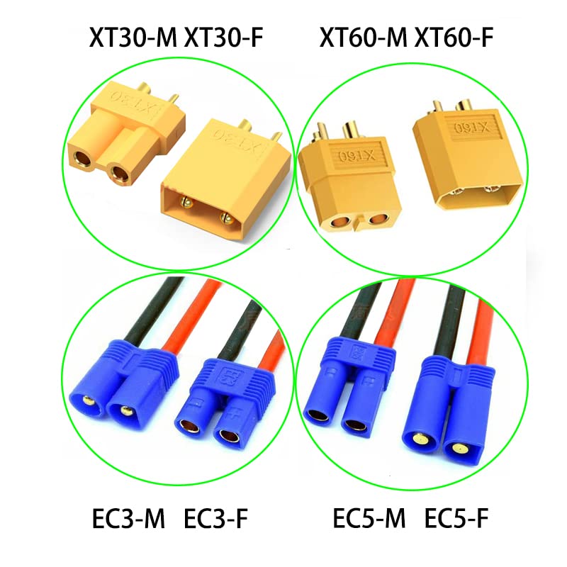 4pcs XT60 to EC5 Adapter with 50mm 14AWG xt60 ec5 Adapter - size: XT60-EC5