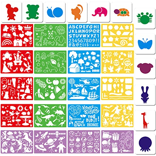 Stencils for Kids, 32 pcs Plastic Drawing Stencils Kits Animals Shape Stencils for Kids Boys Grils Crafts School Art Projects - color: Multi 32PCS