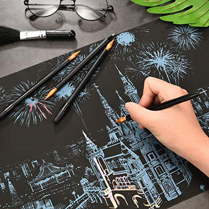 9-Pcs Scratch Art Tools with Artist Glove, Dual-Tip Pens for Adults & Teens