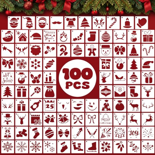Fainne 100 Pcs 1.5 Inch Christmas Small Stencils for Crafts - style: Christmas
