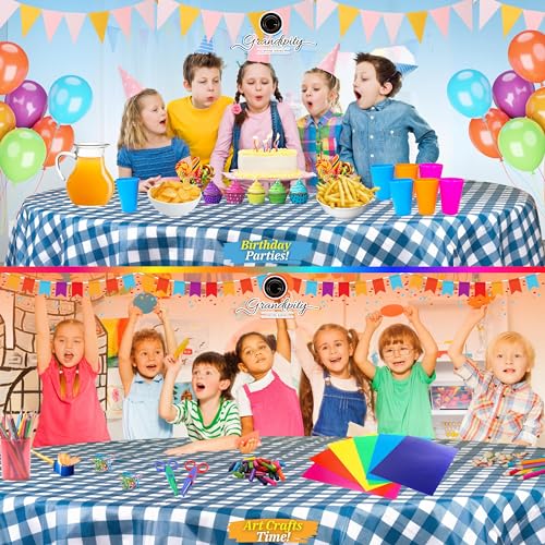 Grandipity Plastic Table Cloth Disposable 12 Pack 84" Round Gingham - color: Blue Gingham Checkered, size: 84in. Round