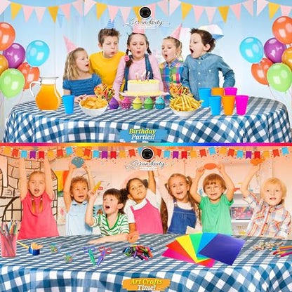 Grandipity Plastic Table Cloth Disposable 12 Pack 84" Round Gingham - color: Blue Gingham Checkered, size: 84in. Round