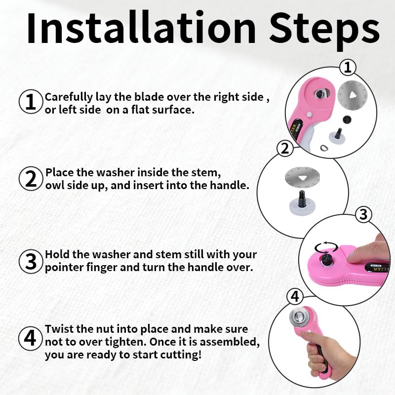 Rotary Cutter for Fabric, 45mm and 28mm Rotary Cutters Kit with 10 Blades - color: Pink