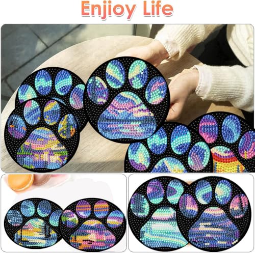 ijbnhd 8 Pcs Aurora Diamond Art Coasters Kits with Holder 4X4 Inch - color: Aurora-1