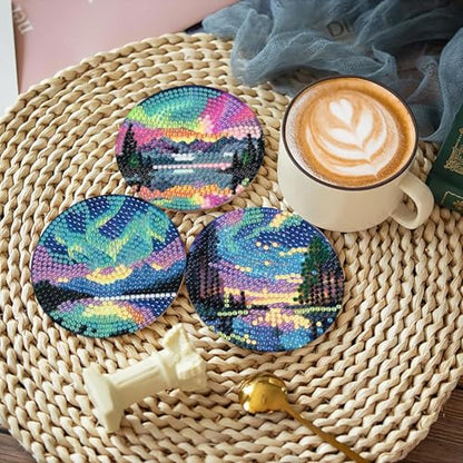 askkqtx 8 Pcs Aurora Diamond Art Coasters Kits with Holder 4X4 Inch - color: Coasters-jxbd18