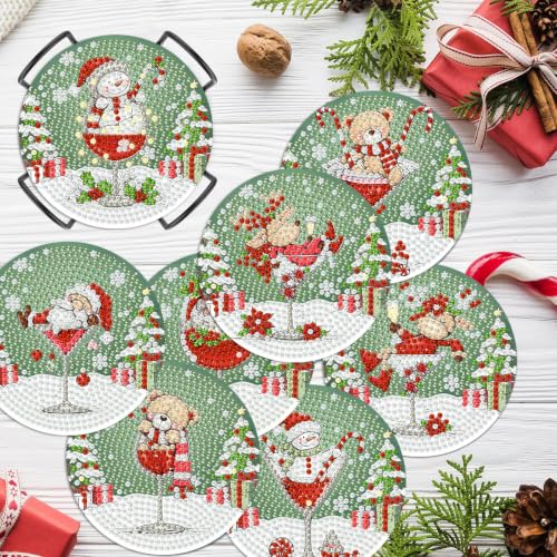 HHMATITS 8 Pcs Christmas Diamond Art Coasters Kit, Diamond Art Coasters - color: Christmas-1
