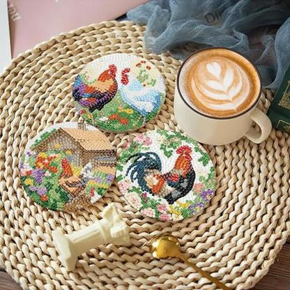 askkqtx 8 Pcs Chicken Diamond Art Coasters Kits with Holder 4X4 Inch - color: Coasters-bdwy296