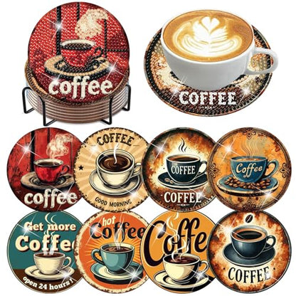 8 Pack Diamond Art Coasters,Coffee Retro Diamond Painting Coasters Kits - color: Coffee Coasters
