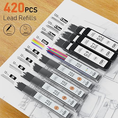 Four Candies Mechanical Pencil Set with Cute Pencil Case + Mechanical Pencil Set Black