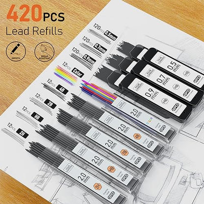 Four Candies Mechanical Pencil Set with Cute Pencil Case + Mechanical Pencil Set Black