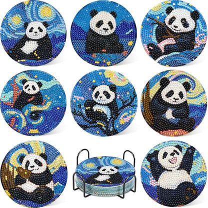 Leatrice 8 Pcs Diamond Art Coasters Small Diamond Painting Kits for Adults - color: AA Panda