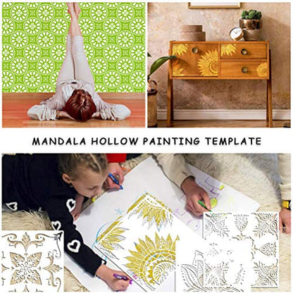 9 Pcs Mandala Stencils, 12x12 Inch Reusable Painting Template for DIY Craft - style: Large Mandala Stencils