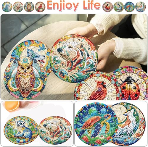 ijbnhd 8 PCS Animals Diamond Art Coasters Kit - color: Animals-3