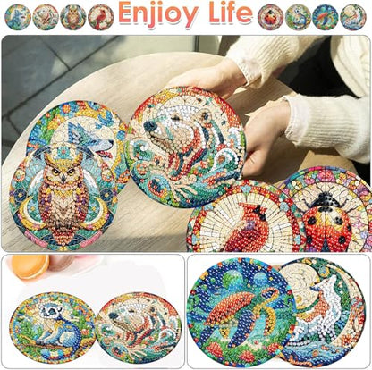 ijbnhd 8 PCS Animals Diamond Art Coasters Kit - color: Animals-3