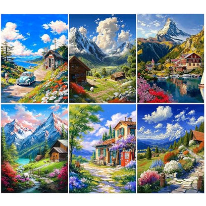 DOTSOPS 6 Pack Landscape Diamond Painting Kits for Adults Round Full Drill - color: Landscape B