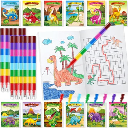 BenLouis 24 Dinosaur Mini Coloring Books with 24 Crayons for Kids Bulk - style: Dinosaur