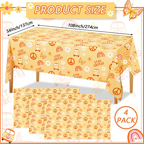 Tegeme 4 Pack Groovy Hippie Tablecloths for Theme Party, 54 x 108 Inch - size: 54 x 108 Inch