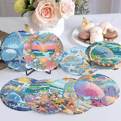 Ekuxom 8 PCS Beach Diamond Art Coasters Kits with Holder - color: Beach-2