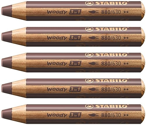 STABILO Multi-talented Pencil woody 3-in-1 - Box of 5 - brown - color: Brown