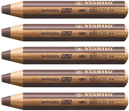 STABILO Multi-talented Pencil woody 3-in-1 - Box of 5 - brown - color: Brown