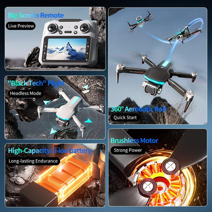 Drone with HD Camera for Adults, RC Drone with FPV Screen on Controller, Gesture Selfie, Altitude Hold, One Key Start, 3D Flips, Headless Mode, Optical Flow Positioning Foldable Drones Under 250g Lightweight RC Quadcopter Gifts for Teens Beginners Outdoor