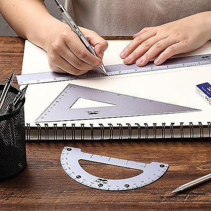 Mr. Pen- Metal Geometry Kit, 4 Pack, 45° & 30°/60° Set Squares - color: Periwinkle Gray