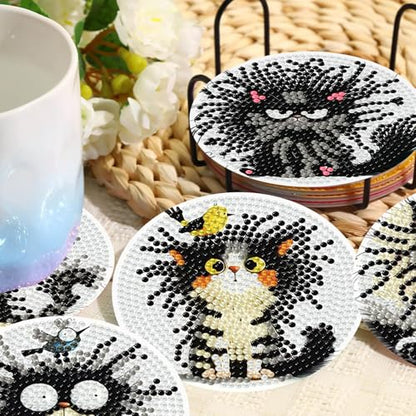 8 Pcs Cat Diamond Art Coasters, Diamond Painting Coasters 4X4IN - color: Cat
