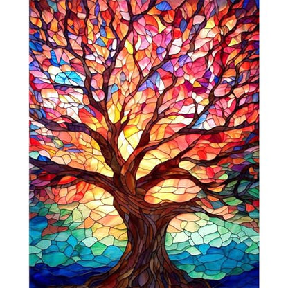 Tree Paint by Numbers for Adults - Stained Glass Paint by Number on Canvas - color: MT12191