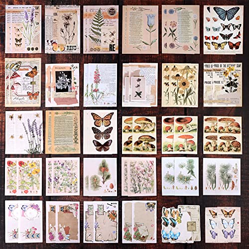 Draupnir 200pcs Vintage Junk Journal Supplies,Scrapbook Supplies Scrapbooking Paper and Stickers Ephemera For Art Aesthetic Journaling Kit Collage(Nature) - style: Nature
