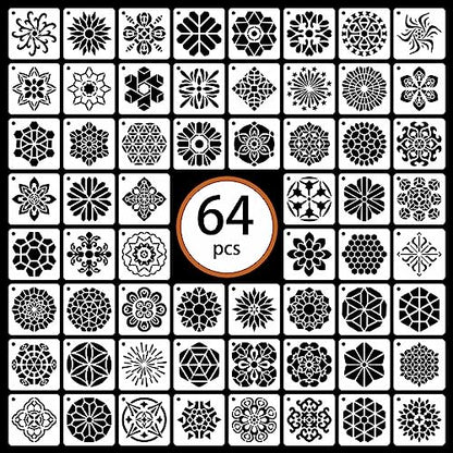 Mandala Stencils for Painting, 64 Pcs 3 Inch for Rocks Cards Crafts - color: Mandala