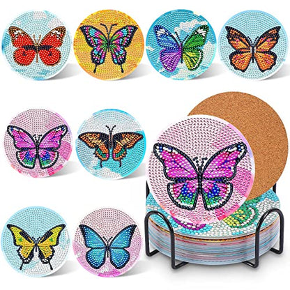 UPINS 8Pcs Butterfly Diamond Art Painting Coasters for Drinks - color: Butterfly Multicolor