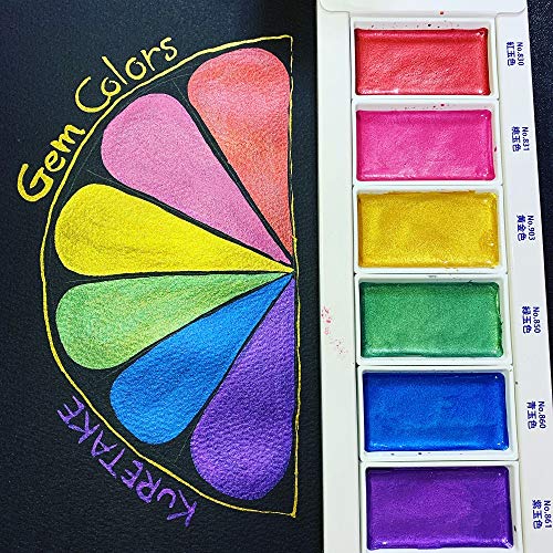 Kuretake Gansai Tambi GEM COLORS, 6 colors set, Made in Japan - style: GEM COLOURS