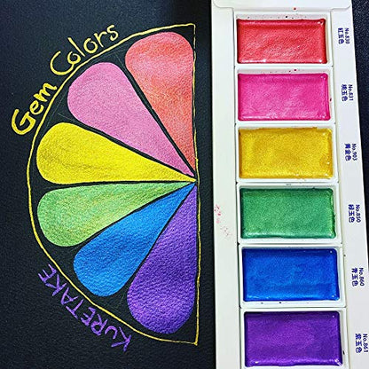 Kuretake Gansai Tambi GEM COLORS, 6 colors set, Made in Japan - style: GEM COLOURS