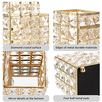 BTSKY Crystal Remote Control Holder 2 Slots Desktop Organizer Multi-Function Desk Stationery Storage Box Decorative Storage Caddy for TV Controllers Office Stationery Makeup Brushes Art Supplies(Gold)