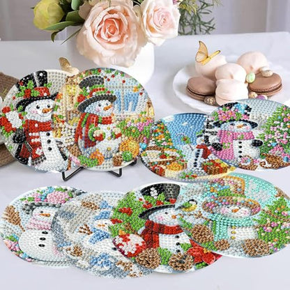 8Pc Diamond Art Coasters Holder Cork Pads, Diamond Painting Coasters 4x4 In - color: Christmas Diamond Art Coasters Snowman