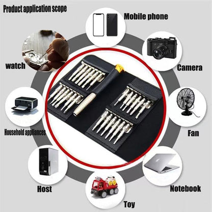Precision Screwdrivers, 25-1 Repair Kit, Screwdriver Set with Leather Case, Professional Opening Tools for Mobile Laptop Glasses, Star/Y-type/Flat-blade/Triangle Screwdrivers
