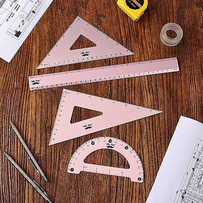 Mr. Pen- Metal Geometry Kit, 4 Pack, 45° & 30°/60° Set Squares - color: Light Pink