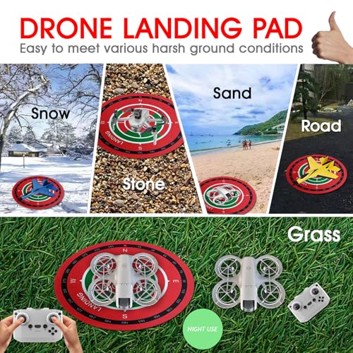 Universal Night-Visibility Drone Landing Pad, Fast-Foldable, Double-Sided Waterproof & Easy-Clean, Weighted Wind-Resistant Launch Pad for Mini 5/4/3 Pro/Mini 4k/Air 3s/Avata 2/Mavic 4 Series Quadcopters(Red) - color: Red